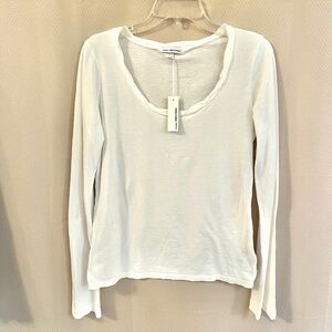 James Perse Scoop Neck Long Sleeve Cotton Fitted White Top Sz 4 / XL